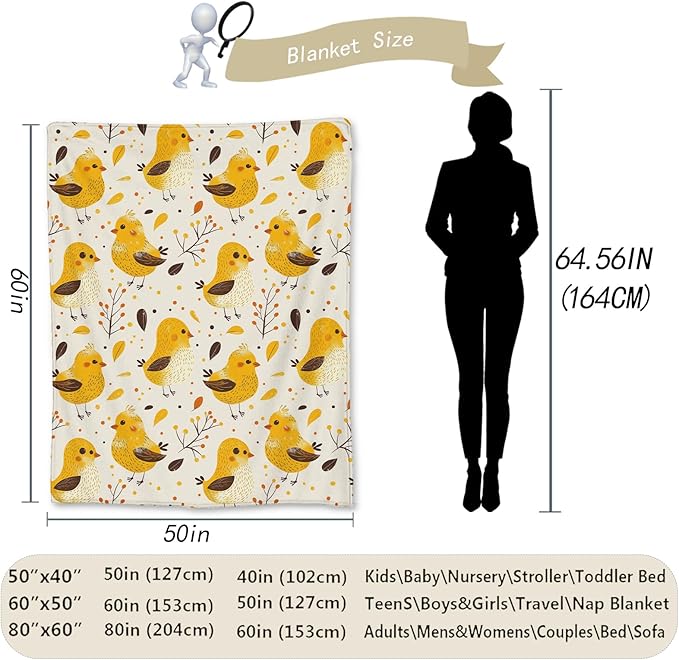 Adorable Yellow Chick Blanket, Soft Lightweight Flannel Throw Blanket for Couch, Bed, Travel, Living Room & Home Decor, Cozy Warm Fuzzy Blankets for Adults Kids Women Boys Girls 80×60 in