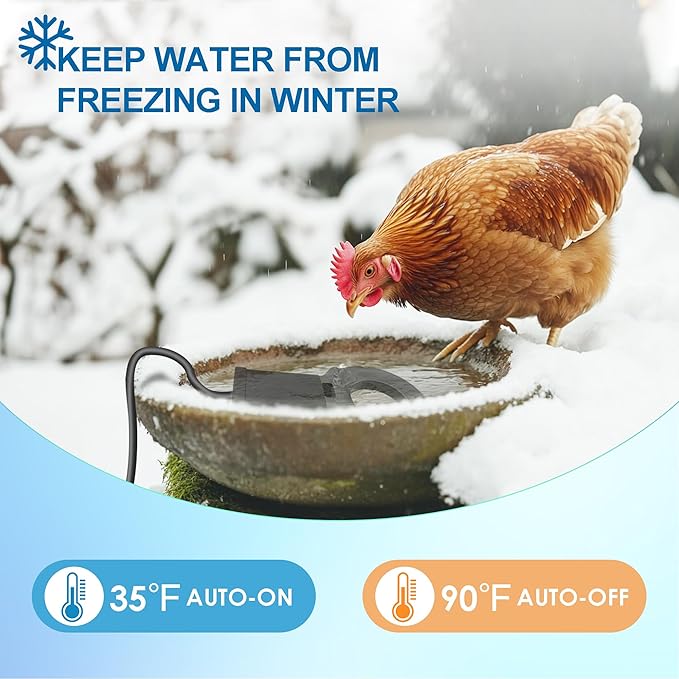 Utility De-Icer 250 Watt Submergible Cast Aluminum Chicken Water Heater Livestock Tank Heater Heated Bird Bath for Winter Black