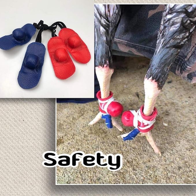 A.D.P. Rooster Booster Protection Chicken Mitt Safety Poultry Bird, Botas para GALLOS BREEDING Supplies 2 Pairs Color Blue & Red, Leg Protect & Care, Handmade