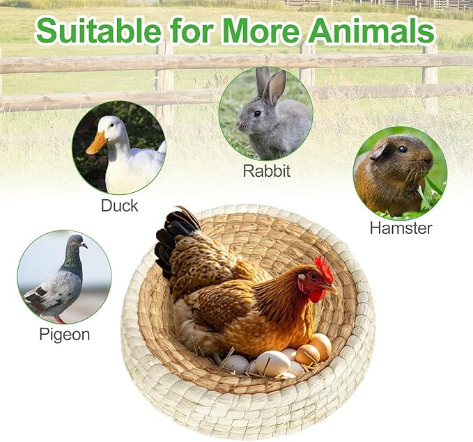 Chicken Nest for Chicken Coop, Handmade Woven Flat Base Straw - 2 Pack 15.5"x15.5"x3.5" Premium Laying Hen Nesting Pads (2 nest)