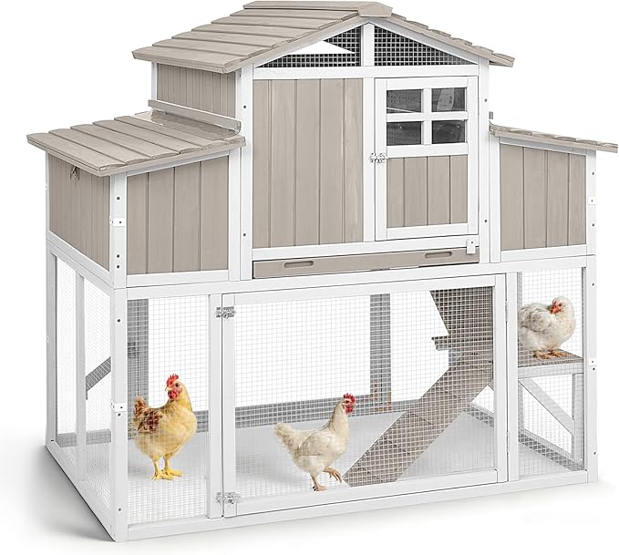 Large Wooden Chicken Coop for 2-6 Chickens, Outdoor Chicken House with 4 Nest Boxes, Hen House Poultry House Pet Hutch Chicken Cage with Waterproof Asphalt Roof, Ramp, Roosting Bars