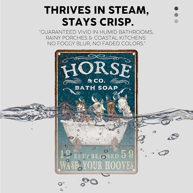 Vintage Horse Tin Sign Bathroom and Bathtub Retro Bath Soap Wash Your Hooves Metal Sign Funny Nostalgic Wall Decor Decorations for Home Farmhouse Farm Room Cafe Shop Toilet Bar 12 * 8In