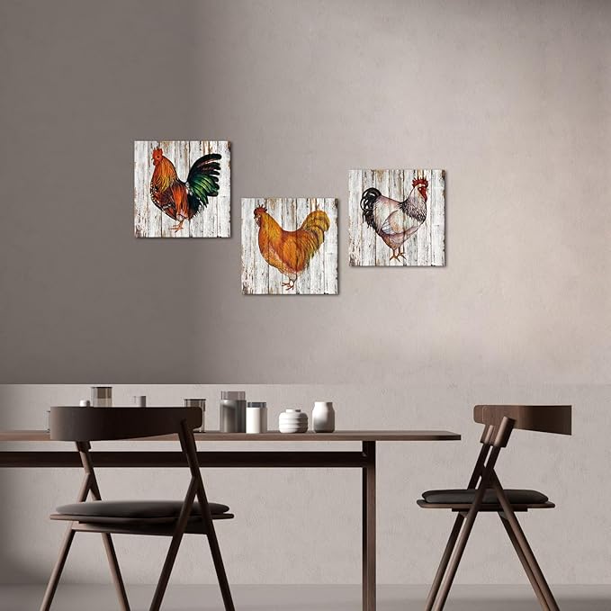 Nachic Wall - Rustic Farmhouse Wall Decor Rooster Hen Painting Canvas Print Vintage Farm Animal Wall Art Countryside Home Decorations (Small)