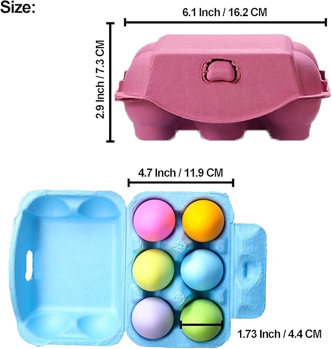 Half Dozen Colored Egg Cartons 20 Pack, Natural Pulp Paper Egg Cartons 6 Count for Chicken Eggs Reusable, Blank Colorful Easter Toy Color Storage Tray for Holds Up to Six 6 Egg Holder Basket Cardboard