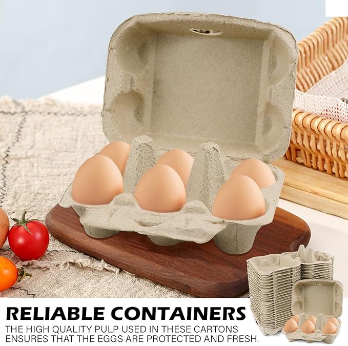 25 Pack Empty Egg Carton 6 Cell Pulp Fiber Egg Holders Storage Tray Chicken Duck Eggs Box for Home, Kitchen, Farmhouse
