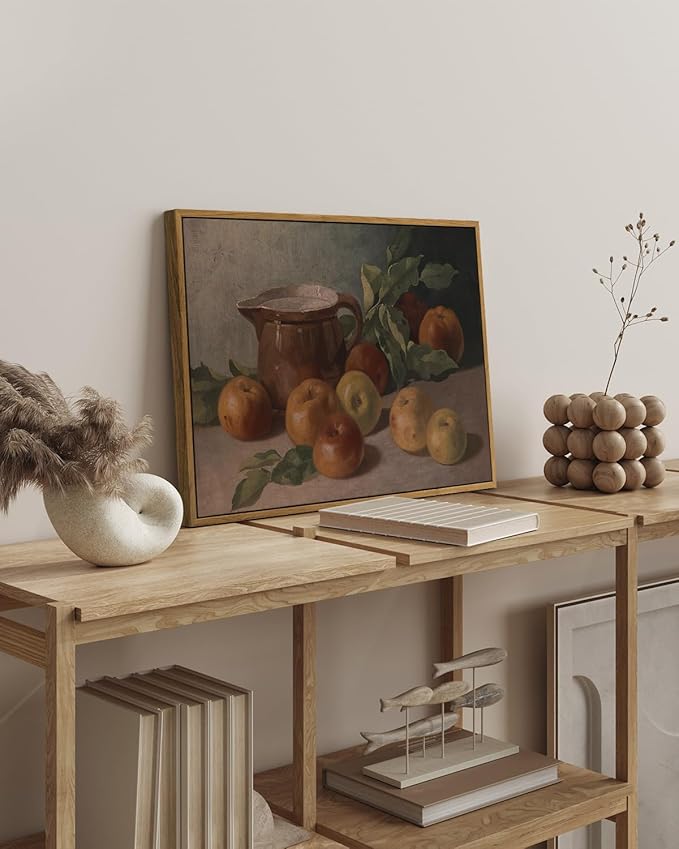 InSimSea Framed Canvas Wall Art Vintage Aesthetic Room Decor, Harvest Apples Still Life Oil Painting Artwork Abstract Wall Pictures Prints, Farmhouse Fruit Wall Decor Bedroom Kitchen 16x24in