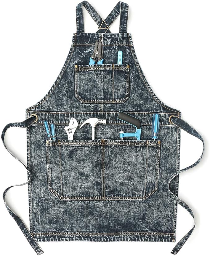 Jeanerlor Cotton Work Apron with Pockets for Women and Men Cross Straps & Adjustable S to XXXL 2 Size