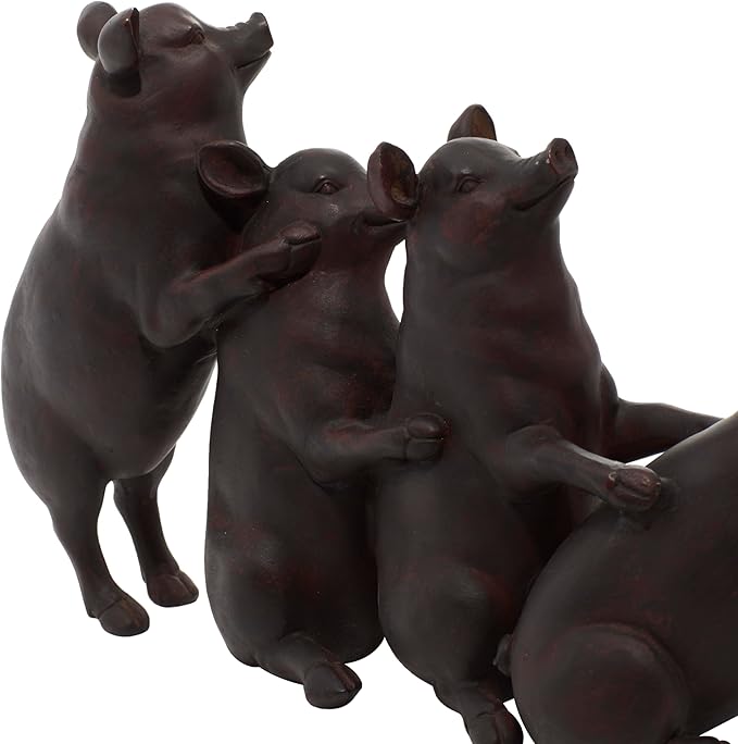 Deco 79 Polystone Pig Decorative Sculpture Home Decor Statue, Accent Figurine 13" x 4" x 7", Dark Brown