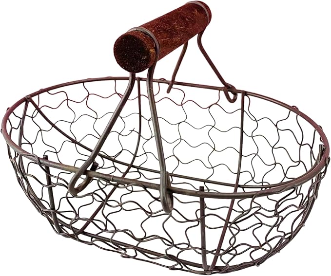 Egg Basket for Gathering Fresh Eggs 7.1x4.7x4.7 Inch Vintage Rusty Egg Basket with Handle Metal Storage Collecting for Farmhouse Kitchen Decor