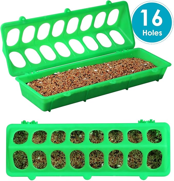 Flip Top Chick Feeder Trough Plastic Flip Top Bird Small Poultry Feeder Chicken Pigeon Duck Quail Feeder Waterer Small Chicken Feeders No Waste No Mess (Green)