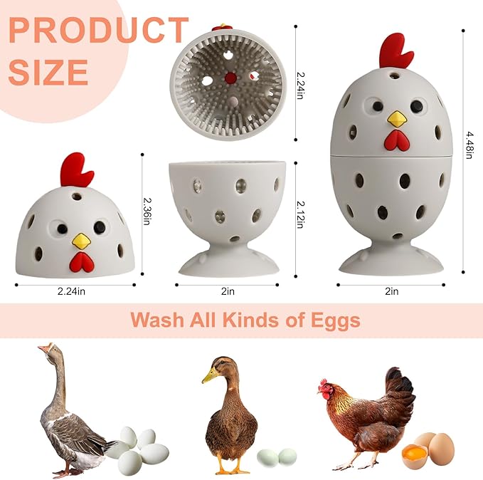 Silicone Egg Wash and Scrub Brusher 4PCS, Reusable Cute Chick-Shaped Cleaning Scrubber Tool for Fresh Eggs, Chicken Duck Fruit and Vegetable(Grey)