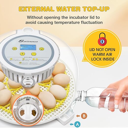 Sailnovo 18 Egg Incubator for Hatching Eggs with Automatic Egg Turning and Humidty Display, Temperature Control,360° Clear View, Egg Incubator for Hatching Chickens,Ideal for Farm,School and Lab