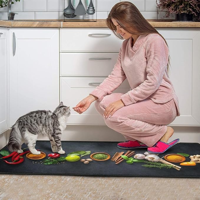 Roszwtit Artistic and Colorful Kitchen Rugs and Mats Set of 2, Spicy Art Non-Slip Backing Kitchen Rugs, Cooking Sets Low-Profile Washable Floor Mat for Home Kitchen Decor - 17x29 and 17x47 Inch