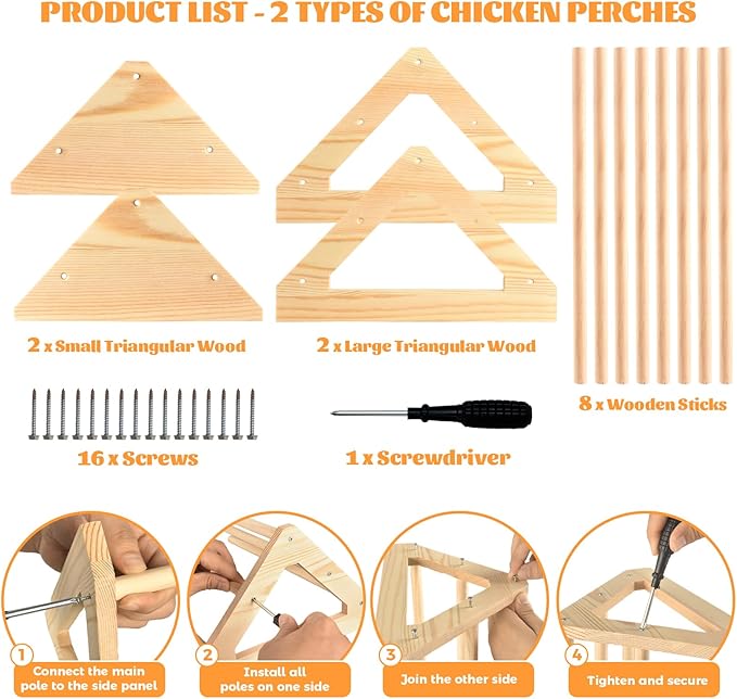 2 Pcs Long Pine Wooden Chick Perch Set, Strong Pine Wood Roosting Bar with Holes | Brooder & Coop Accessories, Jungle Gym Fun Toys for Baby Chickens