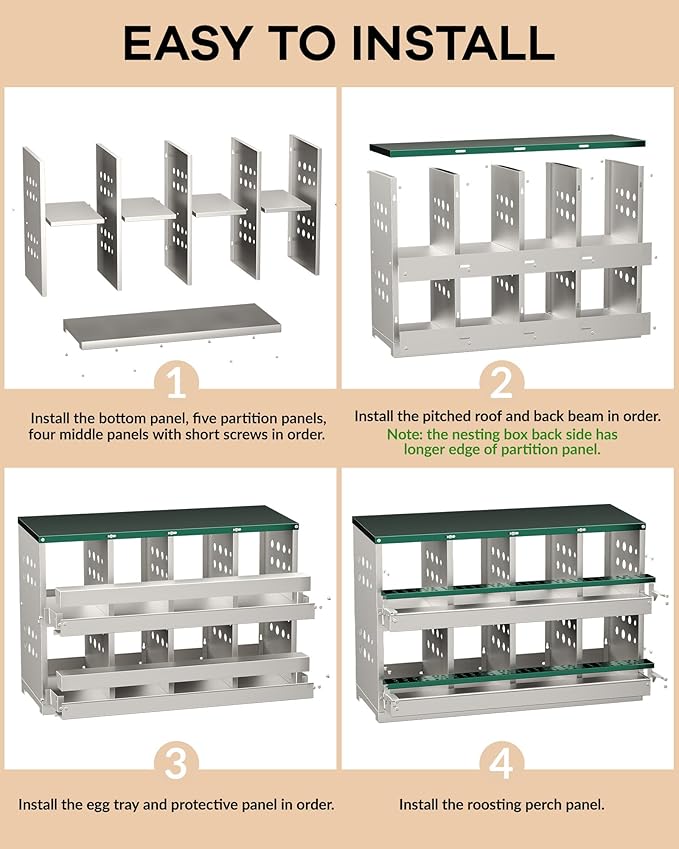 GarveeLife Wall-mountable Roll Away Metal Chicken Nesting Box for Laying Eggs, Rustproof Chicken Laying Boxes for Hens, Ventilated with Perch, Waterproof (Green, 8 Compartments with 8 Fake Eggs)