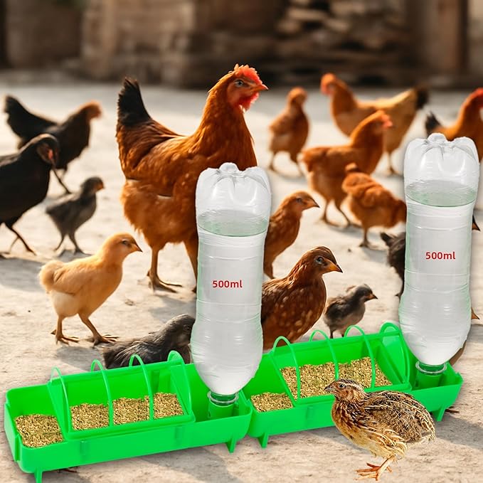 4 Pack 2-in-1 Chicken Feeder and Waterer Kit, Spliceable No Waste Quail Feeder Automatic Waterer, Chick Coop Accessories for Chicken, Ducks, Quail and Pigeons