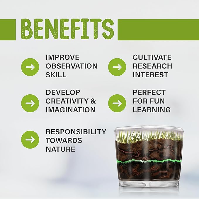 Worm Farm for Kids Shipped with Live Worms and Food - Observation Worm Farm Kit with Ecosystem, Soil, Mixing Sand, Magnifying Glass & More