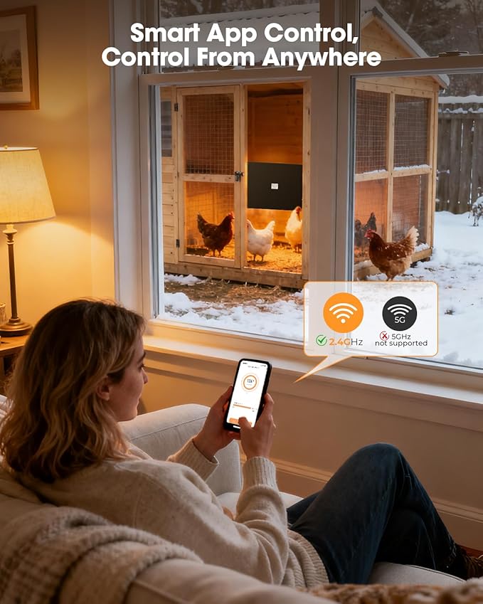 Brooder Heater for Chicks,Chicken Brooder with APP & Thermostat,Smart Chicken Coop Heater with Adjustable Temp (41~176℉) & 24H Timer,120 Watts Radiant Heat Flat Panel Heaters for Winter