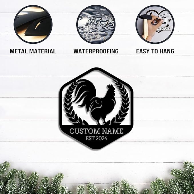 Personalized Chicken Farm Metal Sign, Chicken Coop Decor, 12 inches x 12 inches