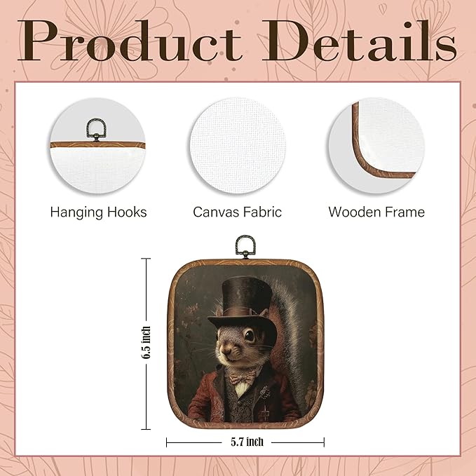 Hxlac Victorian Squirrel Rectangular Wall Art Framed, Vintage Victorian Style Animal Rectangular Wall Decor, Autumn Squirrel Hanging Canvas Prints Wall Sculptures for Farmhouse Home Room Decor, 5.7×6.5 Inch