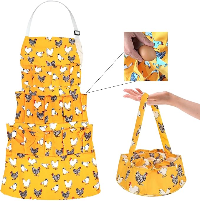 2 Pcs Egg Collecting Apron Chicken Gathering Basket with 7 Pouches Fresh Egg Holding Apron with 11 Pockets