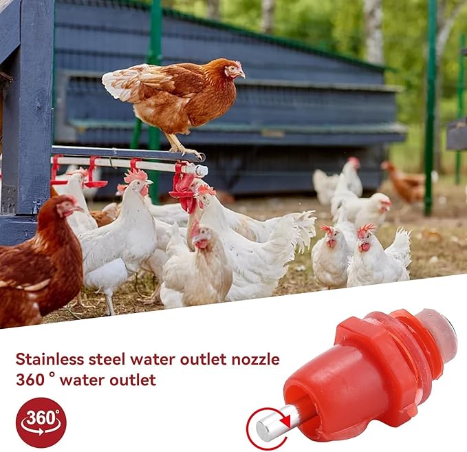 Chicken Waterer Nipples, 100Pcs Automatic Chicken Waterer Poultry Waterer Poultry Drinking Nipples Chicken Water Feeder Water Saving Outdoor Poultry Watering System