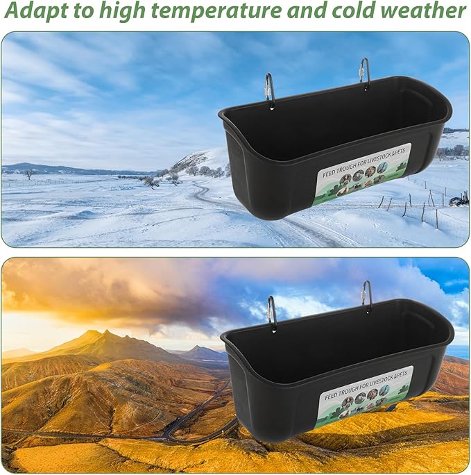 6 PCS Black Goat Feeder Hanging Pig Feeder with Clips 5 Quart Chicken Feeder Trough Poultry Feeder Hanging Goat Mineral Feeder Chicken Coop Feeder and Waters for Livestock, Pets, Poultry