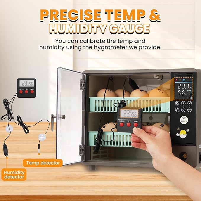 Incubators for Hatching Eggs, 24 Egg Incubator, Automatic Turning with Temperature & Humidity Control, Temp Display, for Chicken Duck Quail Goose Pigeon