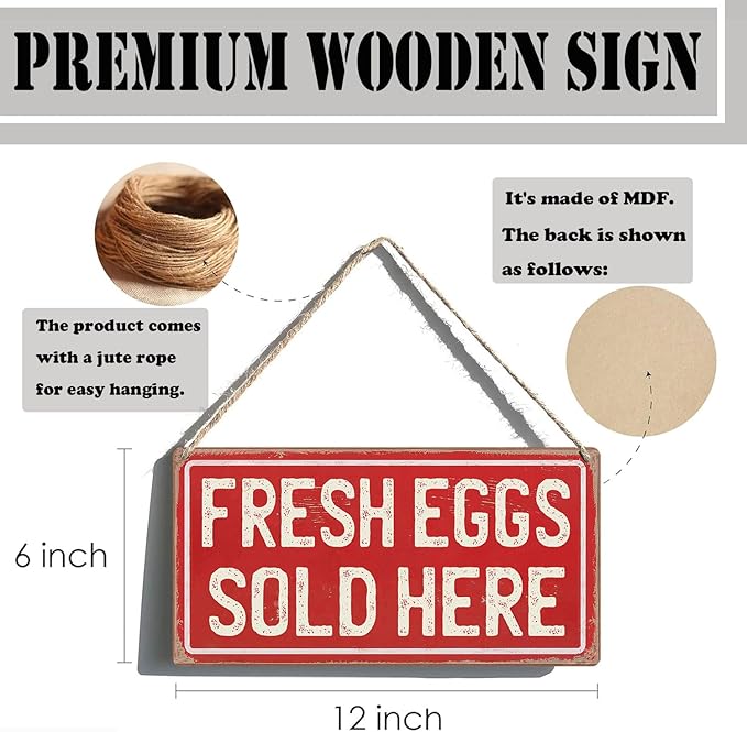 Farm Fresh Eggs Sign Chicken Coop Signs Eggs for Sale Signs for Outside Farmers Market Decor Farm Stand Sign Fresh Eggs Sold Here Sign 6x12 Inches