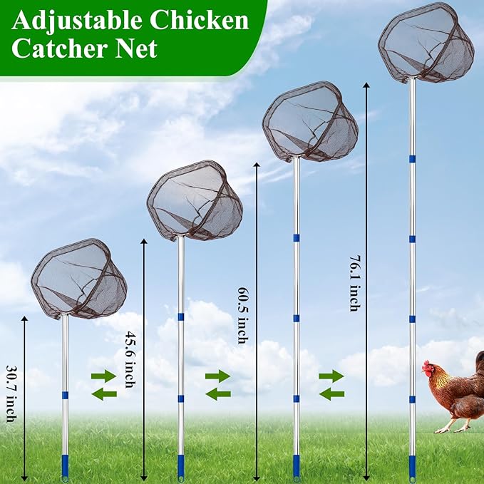 Chicken Catching Net 2 Pcs, Chicken Net for Poultry Supplies, Adjustable from 36.2" to 83.4" Telescopic Pole with Chicken Leg Hook, Fishing Net Suitable for Bird, Butterfly, Duck, Goose