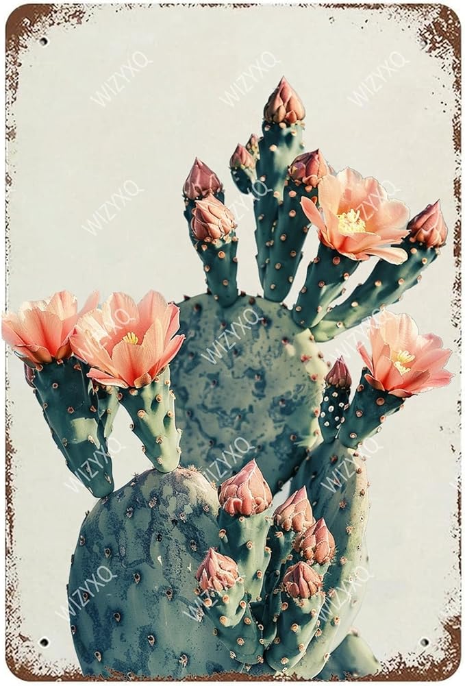 Flowers Metal Signs Cactus Sign Vintage Tin Sign Retro Wall Art Decor for Living Room Bedroom Garden Yard Shop Bar 8×12 Inches