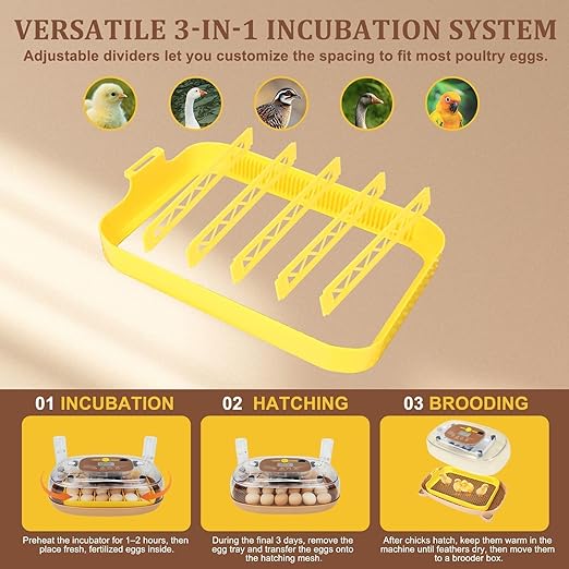 3rd Gen - 24 Egg Automatic Incubator, Stage-Based Adaptive Humidity with Auto-Refill, Stable Temp Control, Flexible Spacing, Adjustable Auto Turning & Lockdown, Custom Incubation Days, Candler, Alarm