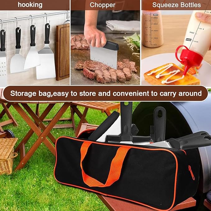 44pcs Griddle Accessories Kit,All-in-One Griddle Tools Set with Enlarged Spatulas, Scraper,Outdoor BBQ and Patio Party