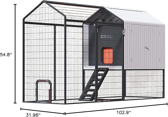 Smart Coop with Steel Run – Weatherproof, Predator-Proof Chicken Coop with Dual Smart Cameras, Automatic Door, Solar Optional for 4-6 Chickens