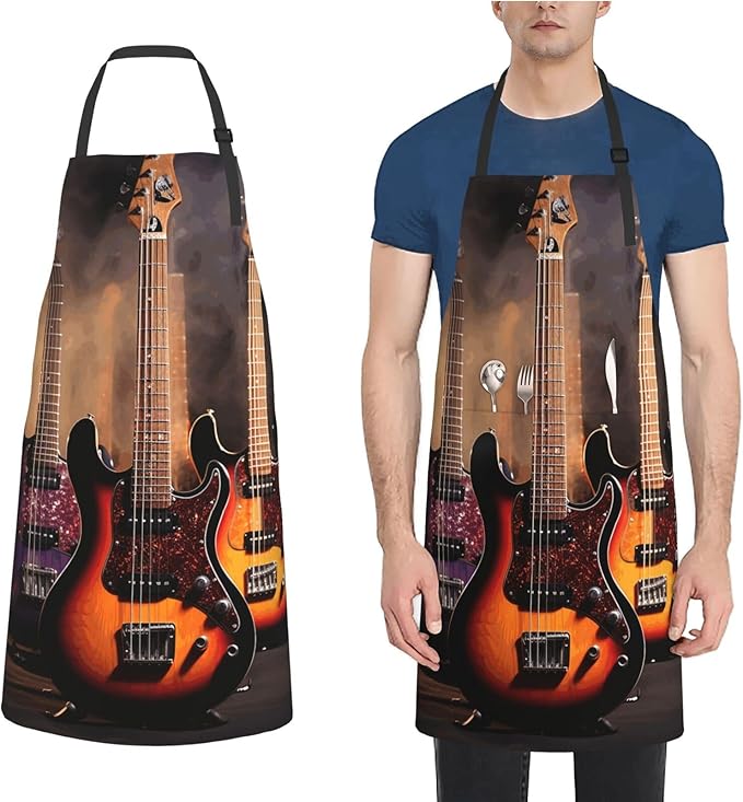 Waterproof Aprons for Women Men Adjustable Bib Cool Electric Guitar Apron Chef Cooking Aprons for Kitchen