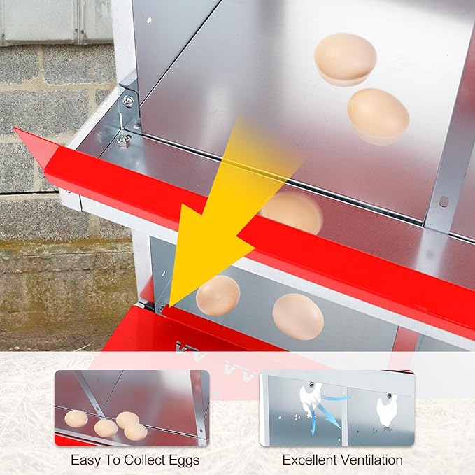 Confote Two-Tier Chicken Nesting Box, 8 Compartment Egg Laying Box, Galvanized Steel Laying Boxes with Lid Cover