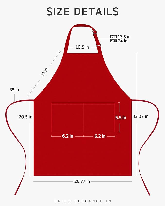 Syntus Adjustable Bib Apron with 2 Pockets Cooking Kitchen Aprons for Women Men Chef