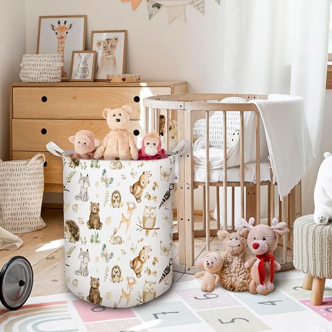 Baby Nursery Laundry Basket, Toybox for Boys Girls Room, Forest Animal Laundry Basket Hamper Waterproof Collapsible Clothes Toys Storage Bin Organizer for Kids Room Playroom Bedroom Bathroom