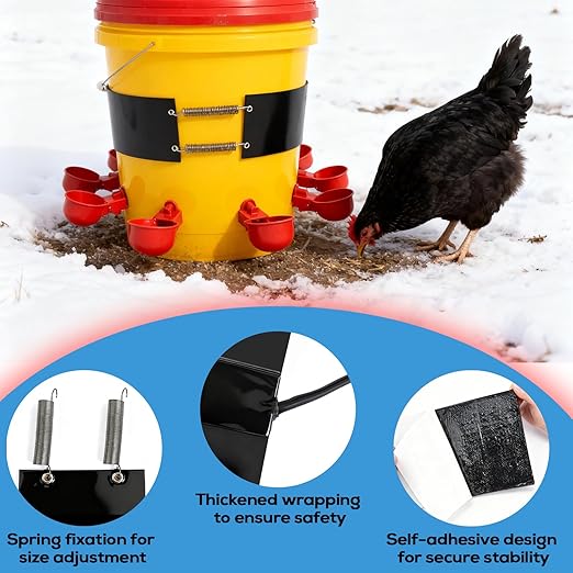 Chicken Water Heater Thermo Bucket Belt Heated Strap for 2-5 Gallon Barrel, 40W Silicone Rubber Heating Band for Chicken Waterers with 6.5 ft Power Cord