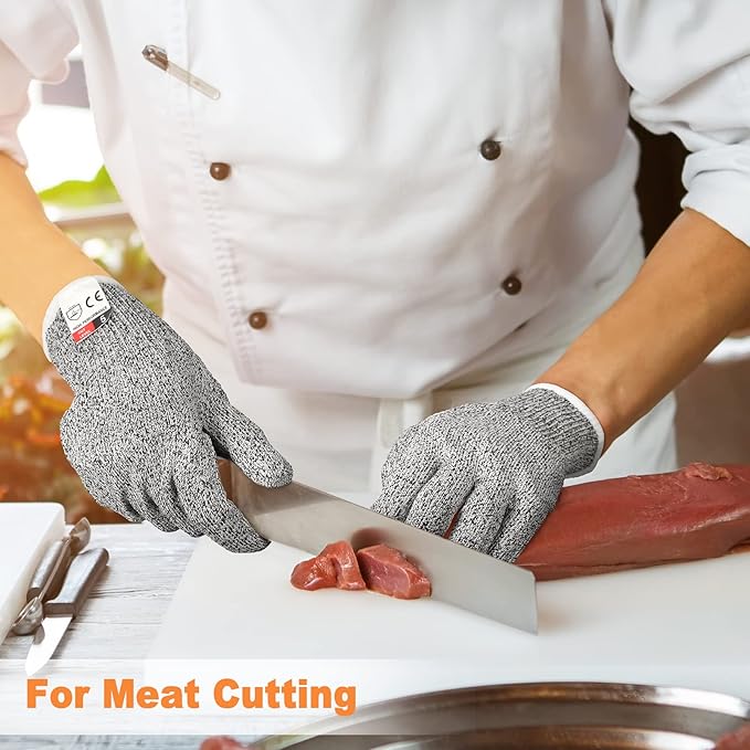 Chuarry 10 Pairs Cut Resistant Gloves Cutting Proof Gloves Level 5 Protection Kitchen Cuts Glove for Shucking Fish(Small,Gray)