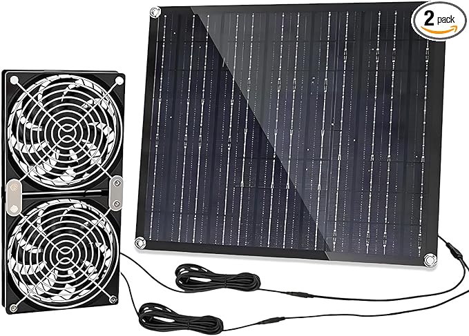 Chicken Coop Fan Solar Powered,25w Solar Panel Powered With Dual Ip67 Waterproof Fans For Green House，Shed,Dog House,2 Way Air-Flow Intake Or Exhaust Chicken Coop Fan Solar