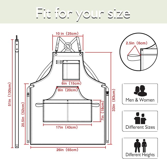 Kitchen Apron, Work Apron, Canvas, Multiple Pockets, Gardening, Painting, BBQ, Artist, Carpenter, Sizes M to XXL, White