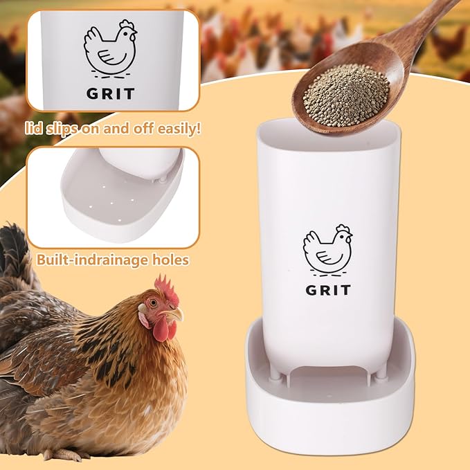 2-Pack Chicken Grit and Oyster Shell Feeder, No Waste Hanging Poultry Feeders for Outdoor Use, Plastic Chicken Feeder for Chickens, Hens, Chicks & Ducks