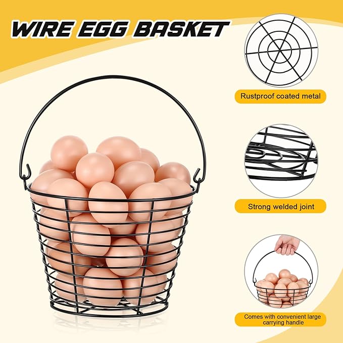 Tandefio 2 Pcs 8" Egg Basket for Storage Collecting Carrying and Transporting Chicken and Duck Eggs, Farm Grade Wire Storage Basket