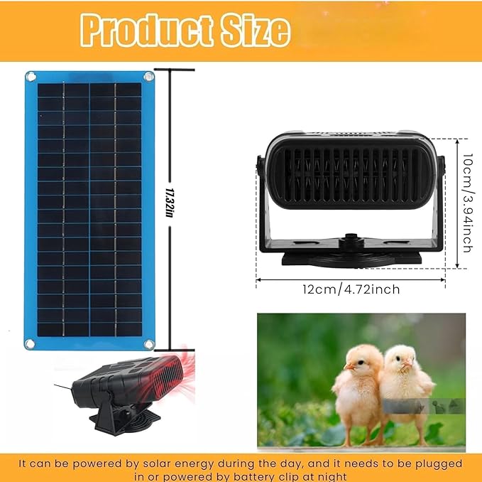 2026 Solar Heater for Chicken Coop, 30W Solar Powered Heater, Chicken Coop Heaters for Winter, Waterproof, SolarS Panel Heaters with Overheating Protection, for Drying Heating Pet House (+Accessory)