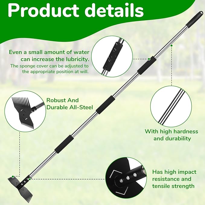 Garden Weed Tool,Portable Gardening Weeder Tool,63" Weeding Tools Gardening long Handle,24-Claw Steel Head Design - Easy weeding without bending or squatting down,Suitable for farm planting,gardening