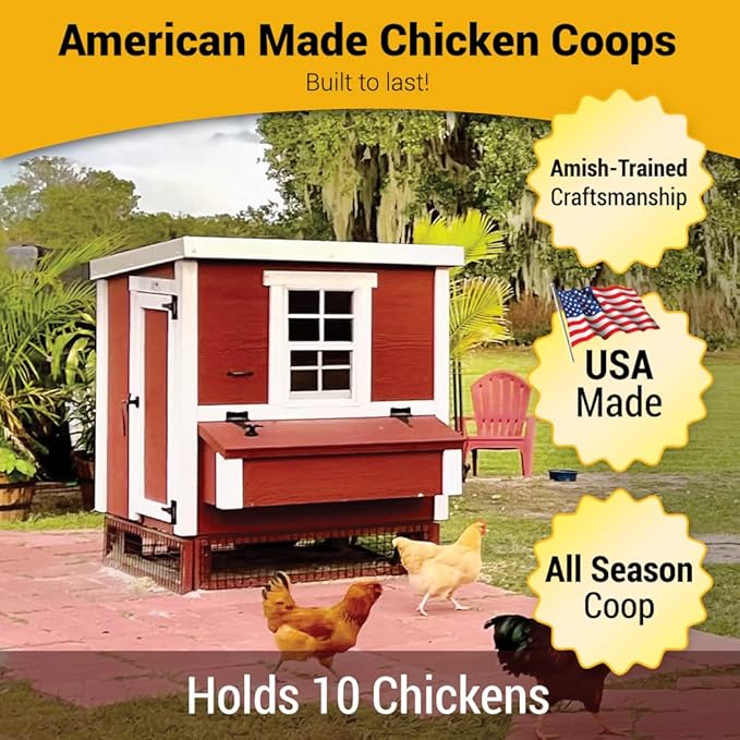 OverEZ Classic Medium Chicken Coop for up to 10 Chickens - Nesting Box - Large Bird, Poultry and Hen House, Made in USA