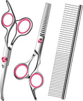 Dog Grooming Scissors with Safety Round Tip,Pet Grooming scissors Kit,Dog Shears for Grooming,Incude Thinning,Curved Grooming Scissors and Comb for dogs, cats.Suitable for The Right Hand
