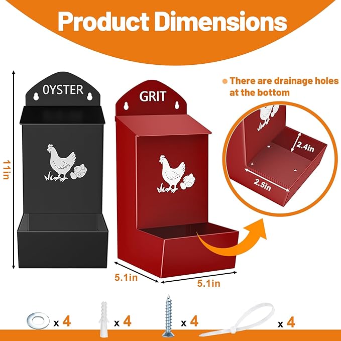 Chicken Oyster Shell Feeder Grit Feeder, Metal Automatic Chicken Feeders Coop Accessories Supplies, Hanging Poultry Feeders for Chicks Duck Goose