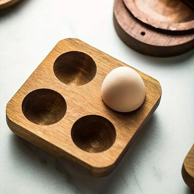 Solid Wood Egg Holder Countertop Wooden Egg Tray to Hold Fresh Eggs Rustic Egg Storage Rack Deviled Egg Plates for Countertop Display Kitchen Organization Refrigerator Storage (4 Eggs)